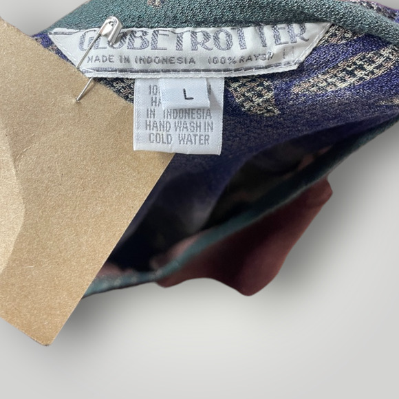 Vintage Y2k Globetrotter Maxi Dress Rayon Earth Tones Abstract Patterns Flowy L - Picture 5 of 6